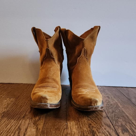 Lucchese Tan Elena Suede Ankle Cowboy Boots - Picture 3 of 14